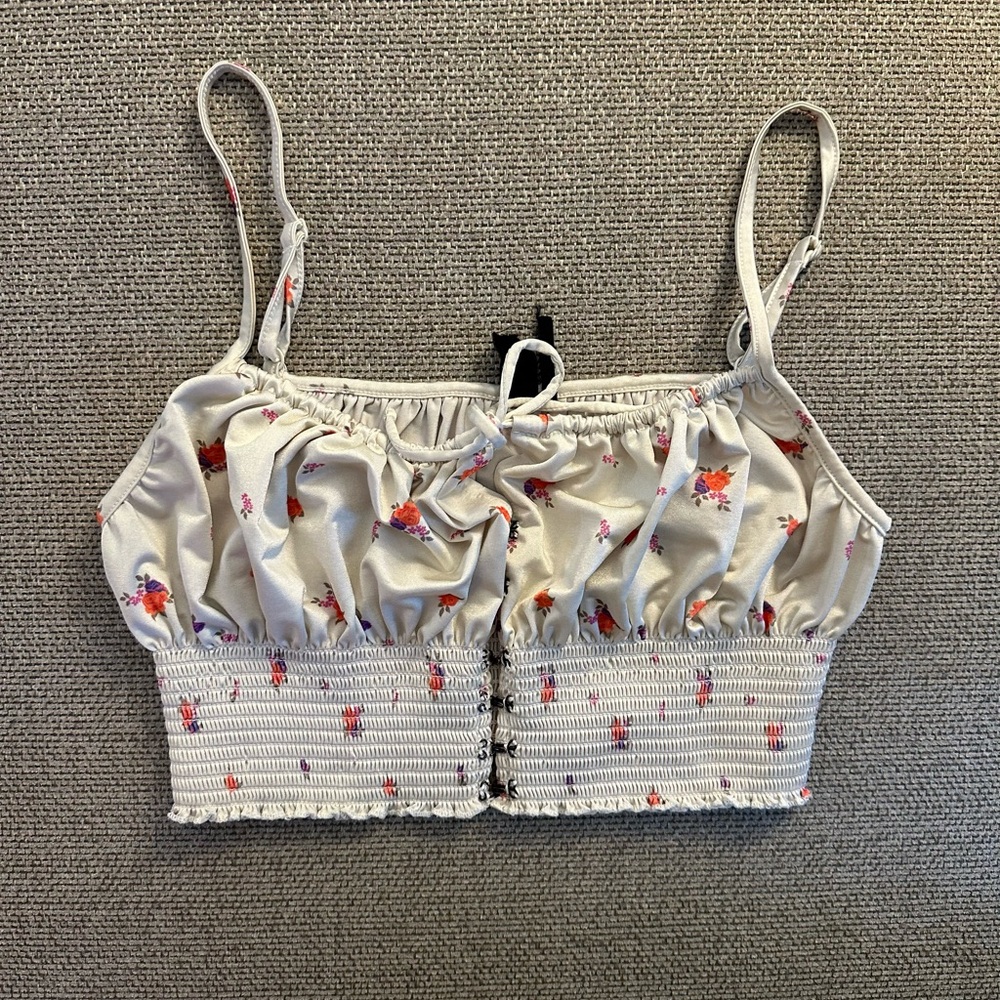 White and Red Ruched Sleeveless Camisole